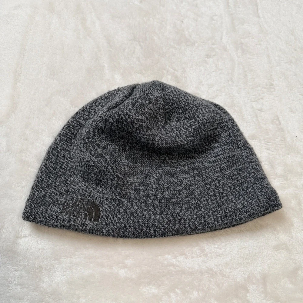 The North Face Gray Knit Fleece Lined Beanie Hat Wool Blend Unisex One Size